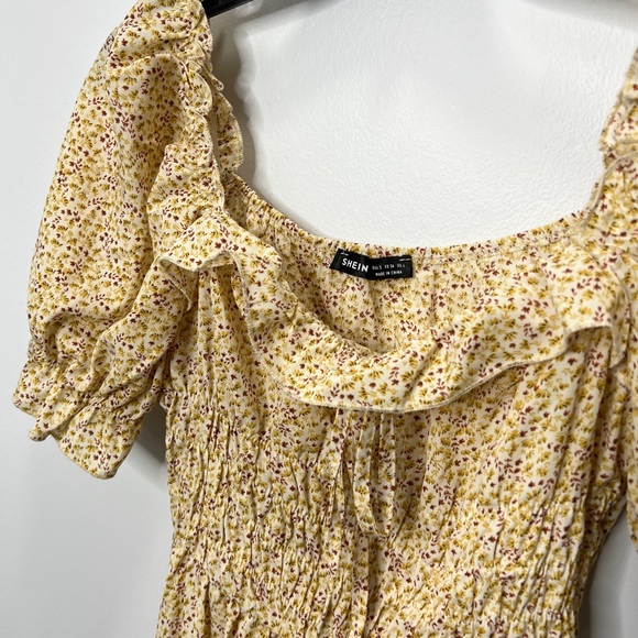 Yellow floral midi cottagecore retro style dress - Picture 5 of 7